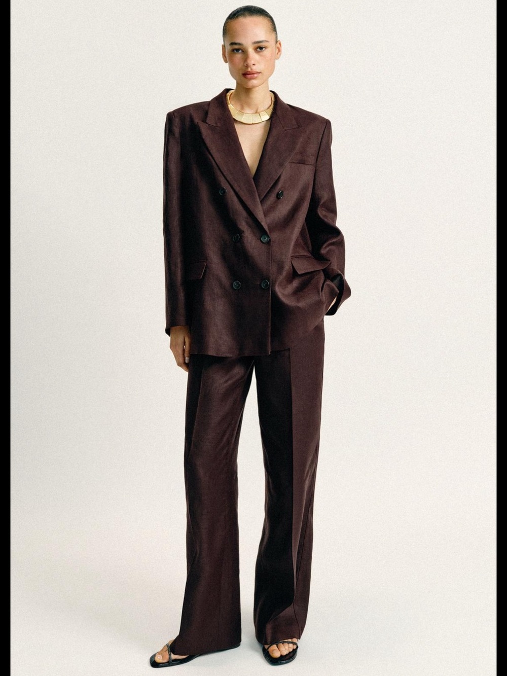 Zara chocolate brown linen suit set